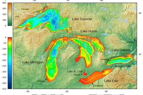 Map: Great Lakes Bathymetry Map