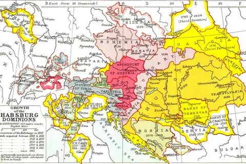 Map: Growth of Habsburg Territories in Central Europe 1282-1815