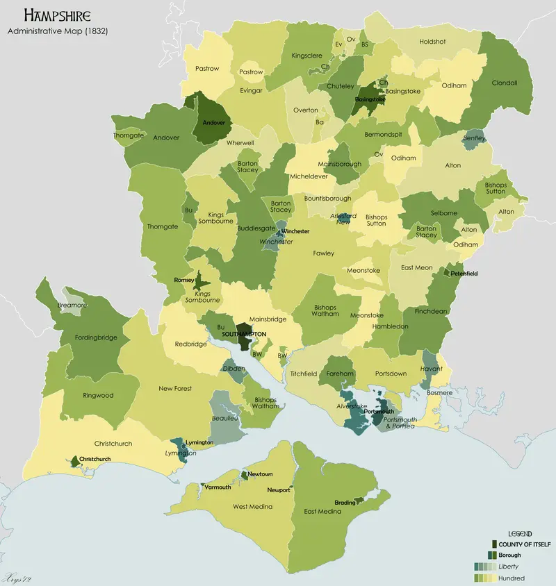 Map: Hampshire Administrative Map 1832