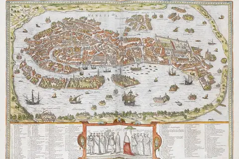 Map: Hand-coloured view of 16th-century Venice – from the Civitates orbis terrarum