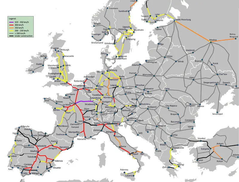 Map: High Speed Railroad Map Europe 2011