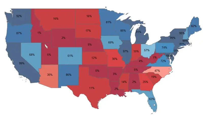 Map: Hillary Clinton’s Probability of Winning Each State According to 538