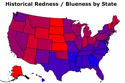 Map: Historical Redness / Blueness by US State