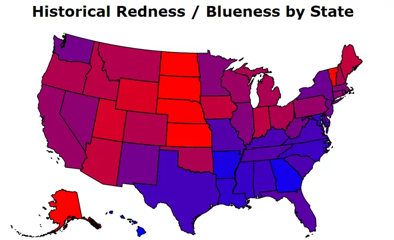Map: Historical Redness / Blueness by US State