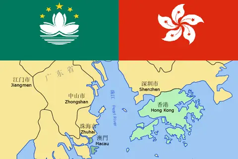 Map: Hong Kong Macau Flags and Map