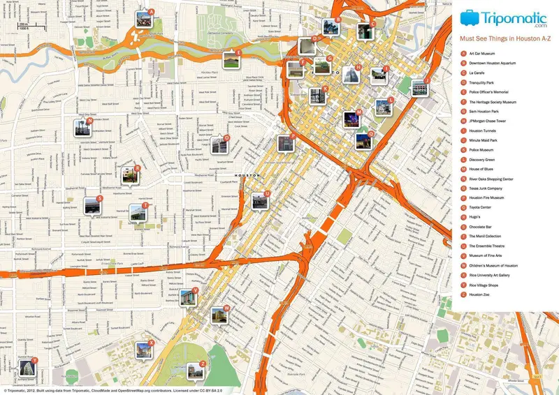 Map: Houston Printable Tourist Attractions Map