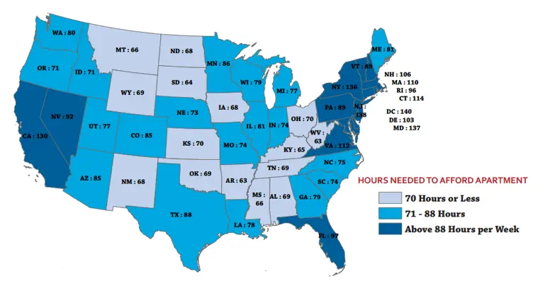 Map: How Many Minimum Wage Hours Does It Take to Afford a Two-Bedroom Apartment in Your State?