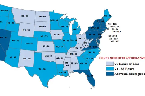 Map: How Many Minimum Wage Hours Does It Take to Afford a Two-Bedroom Apartment in Your State?