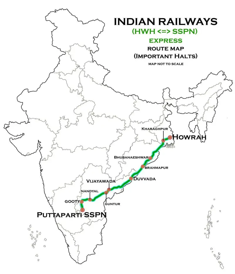 Map: Howrah Puttaparti Sspn Express Route Map