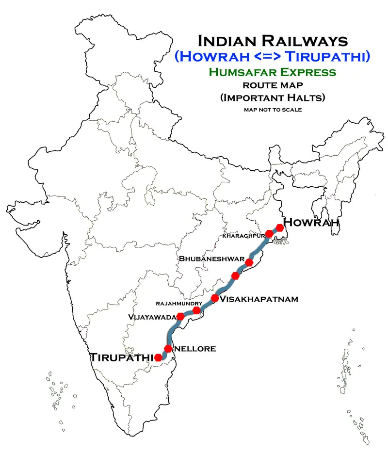 Map: Howrah Tirupati Humsafar Express Route Map