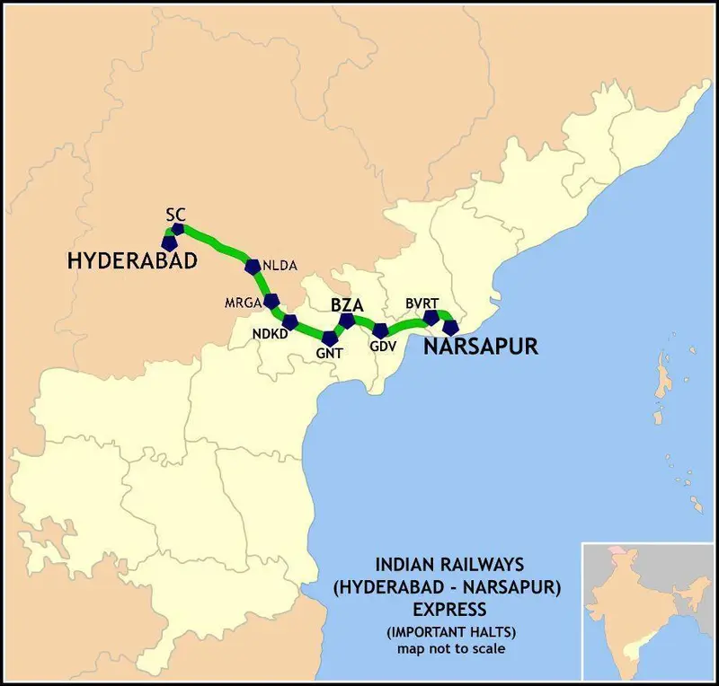 Map: Hyderabad Narsapur Express Route Map