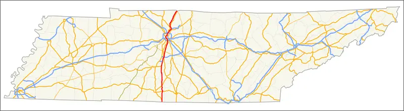 Map: I65 in Tennessee Map