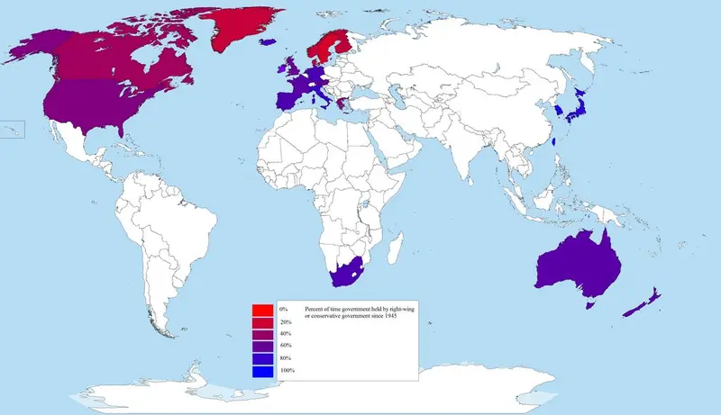 Map: Ideological character of governments since WW2