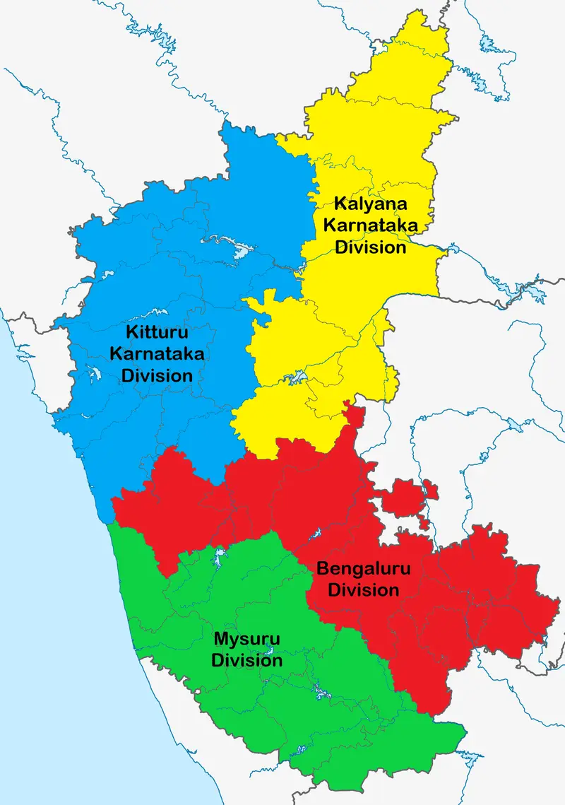 Map: India Karnataka Divisions Map