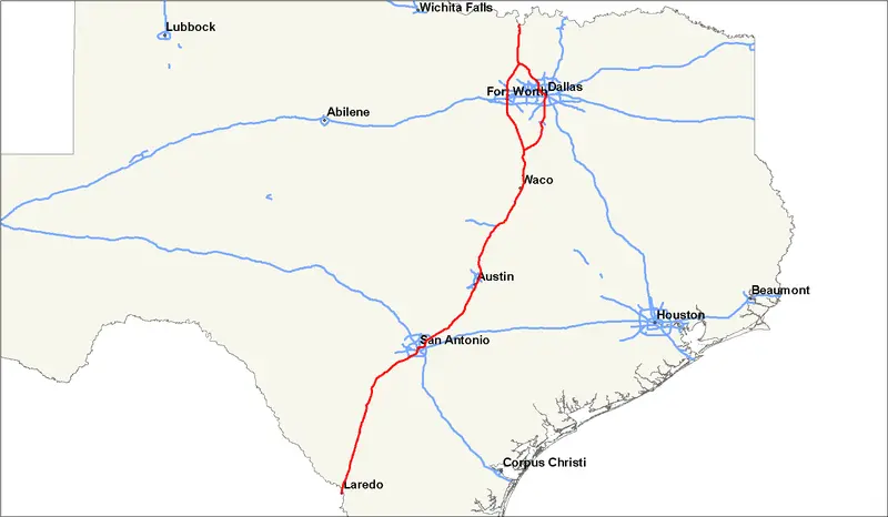 Map: Interstate 35 Map Texas