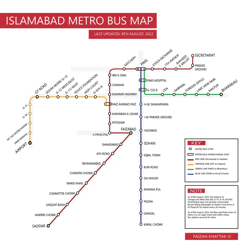 Map: Islamabad Rawalpindi Metro Bus Map 2022