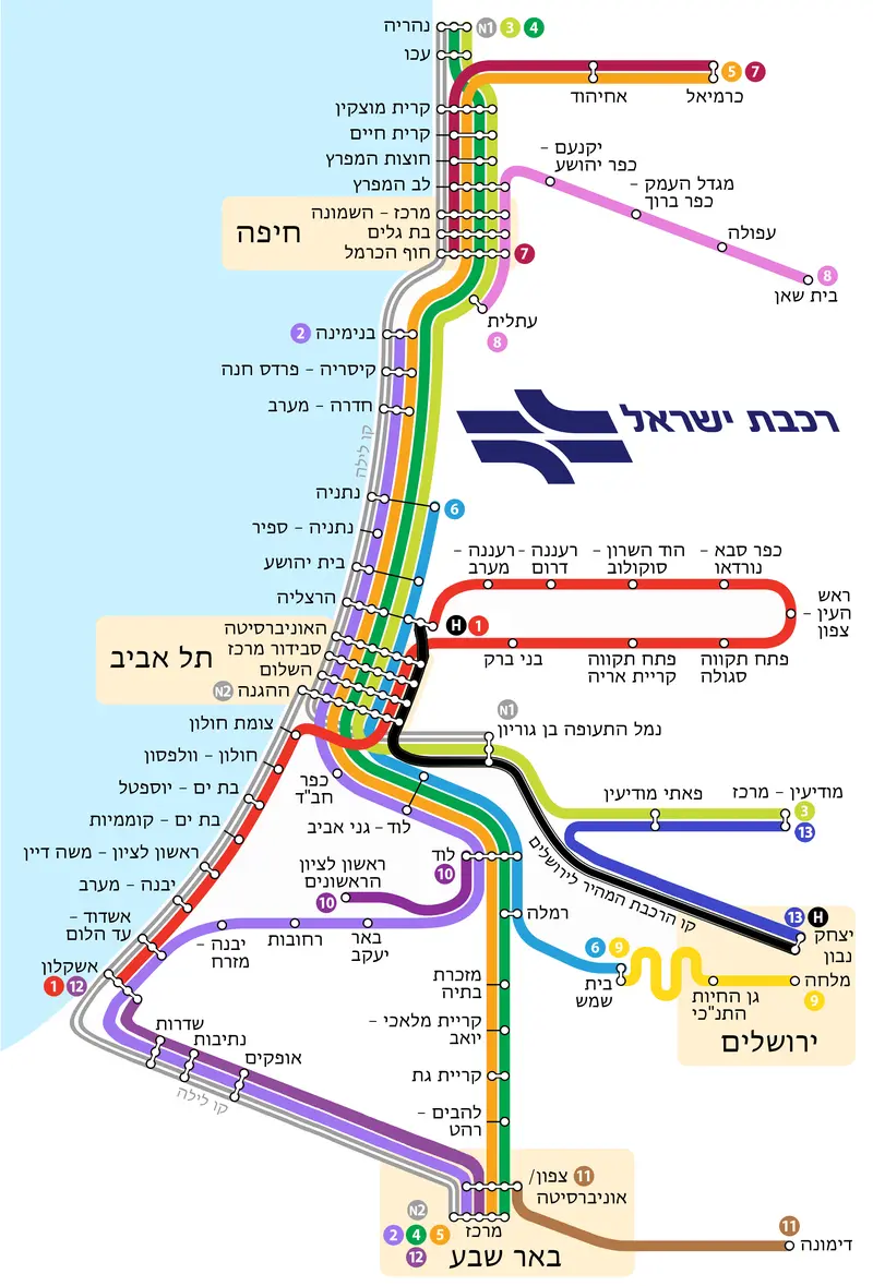 Map: Israel Railways Map He