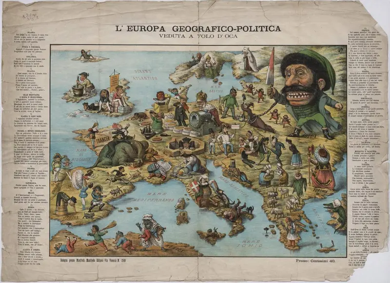 Map: Italian satirical map of Europe, 1870.