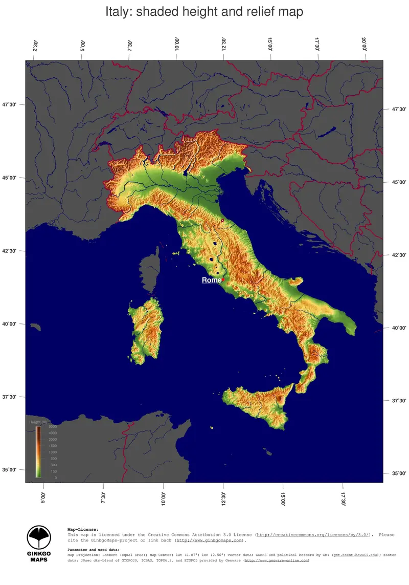Map: Italy Topography Map