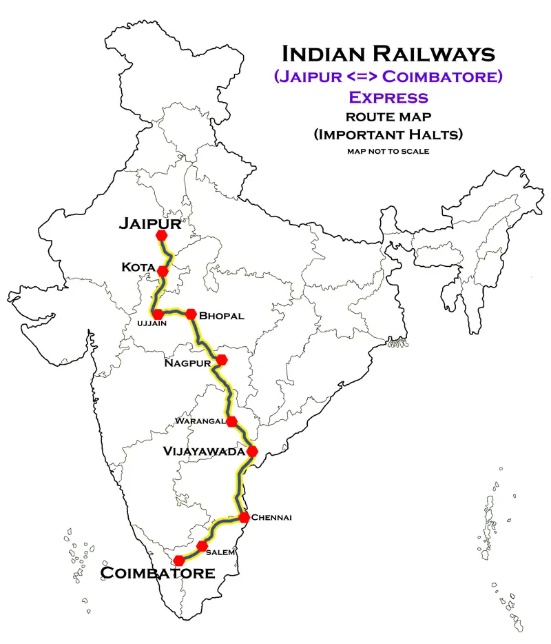 Map: Jaipur Coimbatore Express Route Map