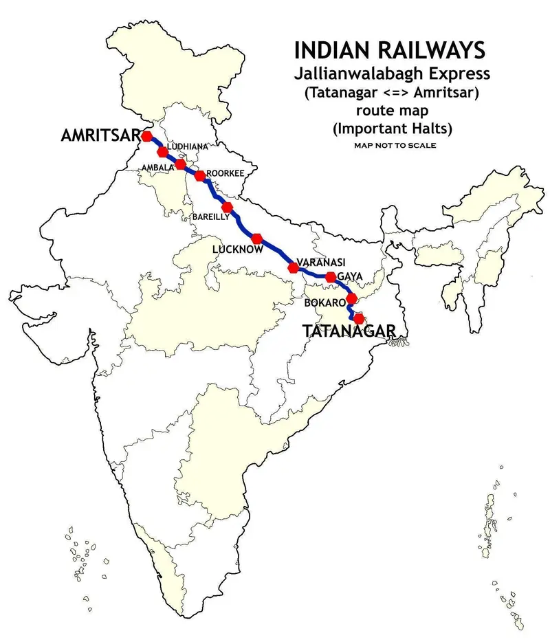 Map: Jallianwalabagh Express Tatanagaramritsar Route Map
