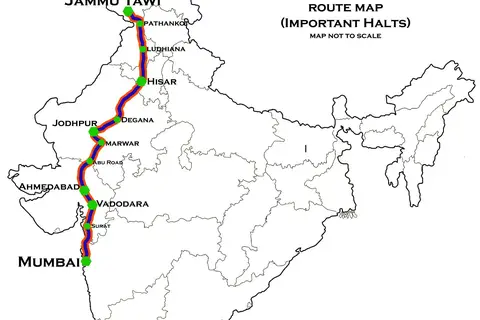 Map: Jammu Tawi Mumbai Vivek Express Route Map