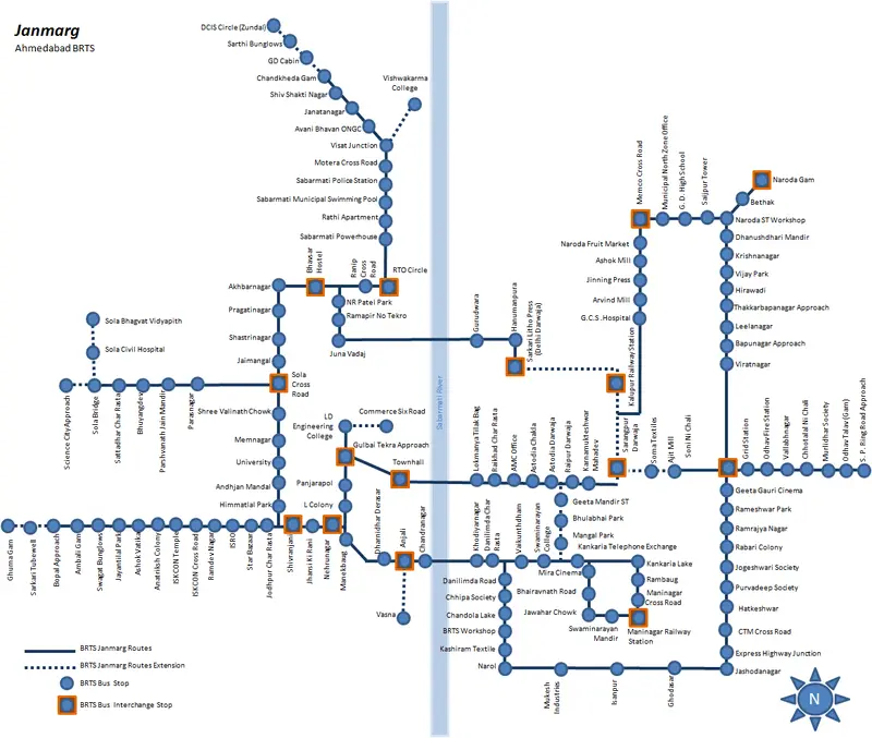 Map: Janmarg Ahmedabad Brts Network Map August 2015