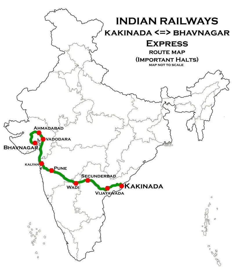 Map: Kakinada Bhavnagar Express Route Map