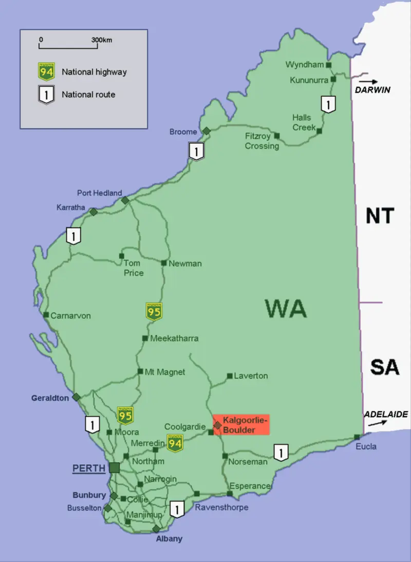 Map: Kalgoorlie Location Map in Western Australia