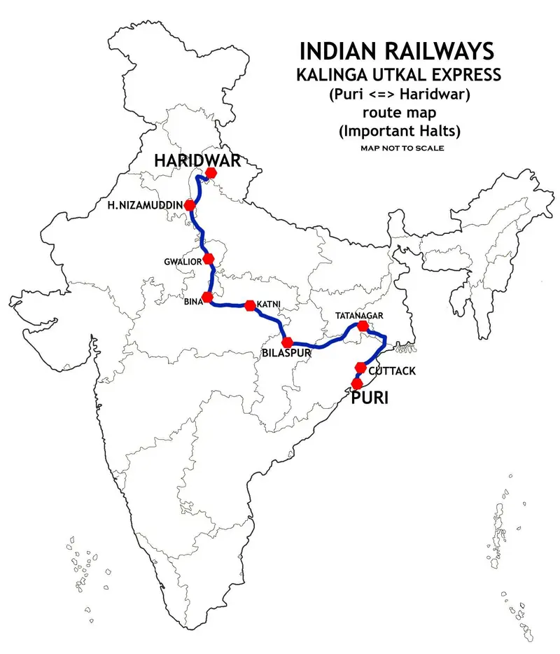 Map: Kalinga Utkal Express Puriharidwar Route Map
