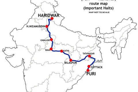 Map: Kalinga Utkal Express Puriharidwar Route Map