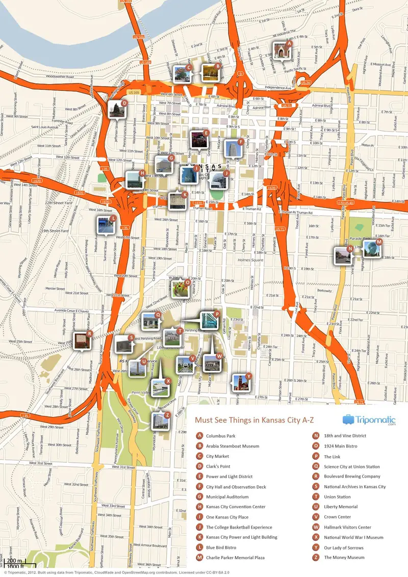 Map: Kansas City Printable Tourist Attractions Map