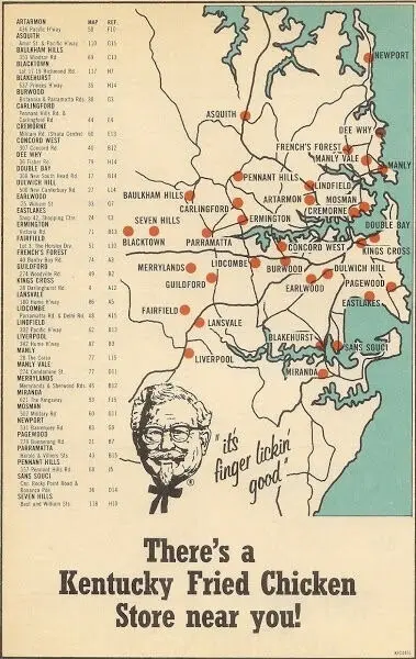 Map: KFC stores in Sydney, Australia in 1977