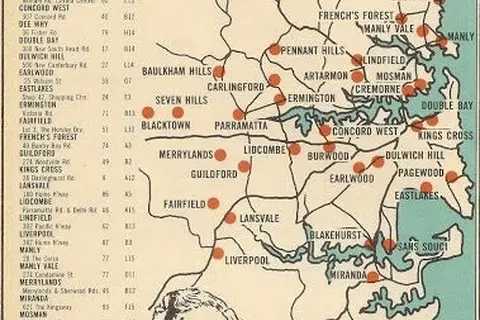 Map: KFC stores in Sydney, Australia in 1977