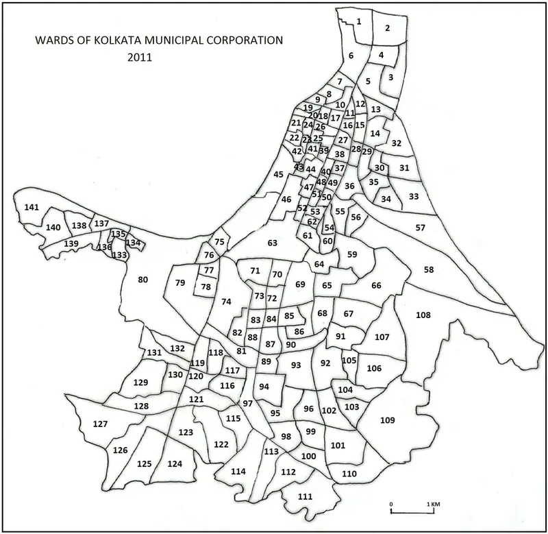 Map: Kolkata Municipal Corporation Ward Level Map as of 2011 Census