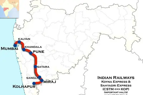 Map: Koyna Express and Sahyadri Express Route Map