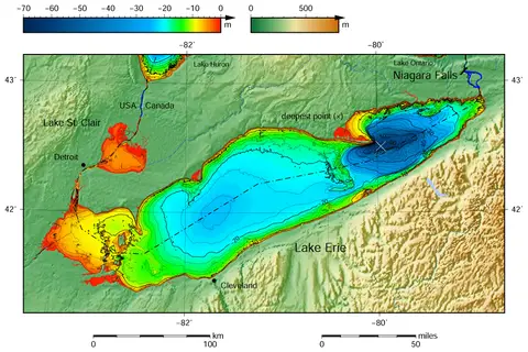 Map: Lake Erie and Lake Saint Clair Bathymetry Map