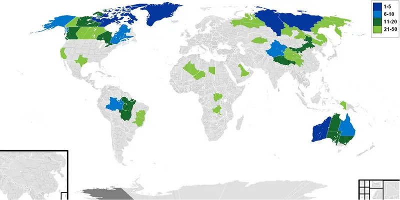 Map: Largest subnational entities in the world.