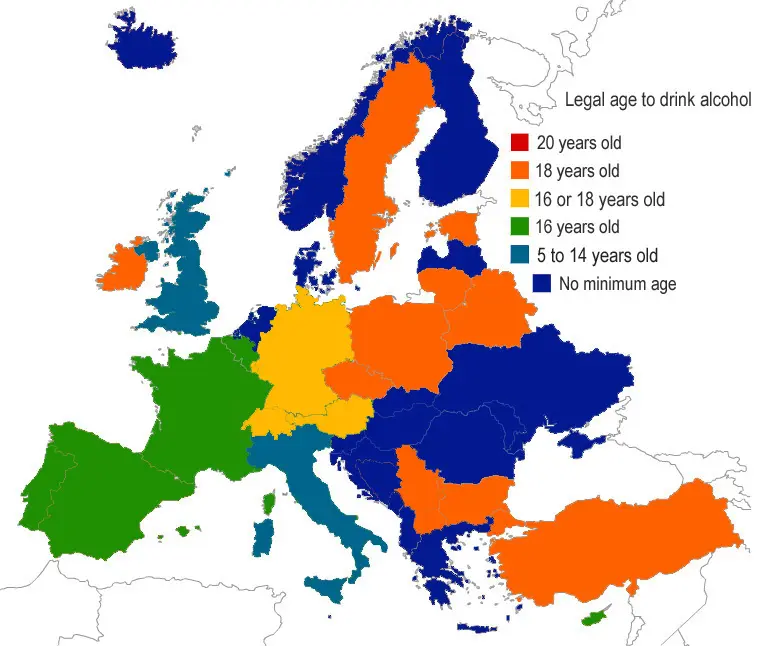 Map: Legal age to drink alcohol in Europe