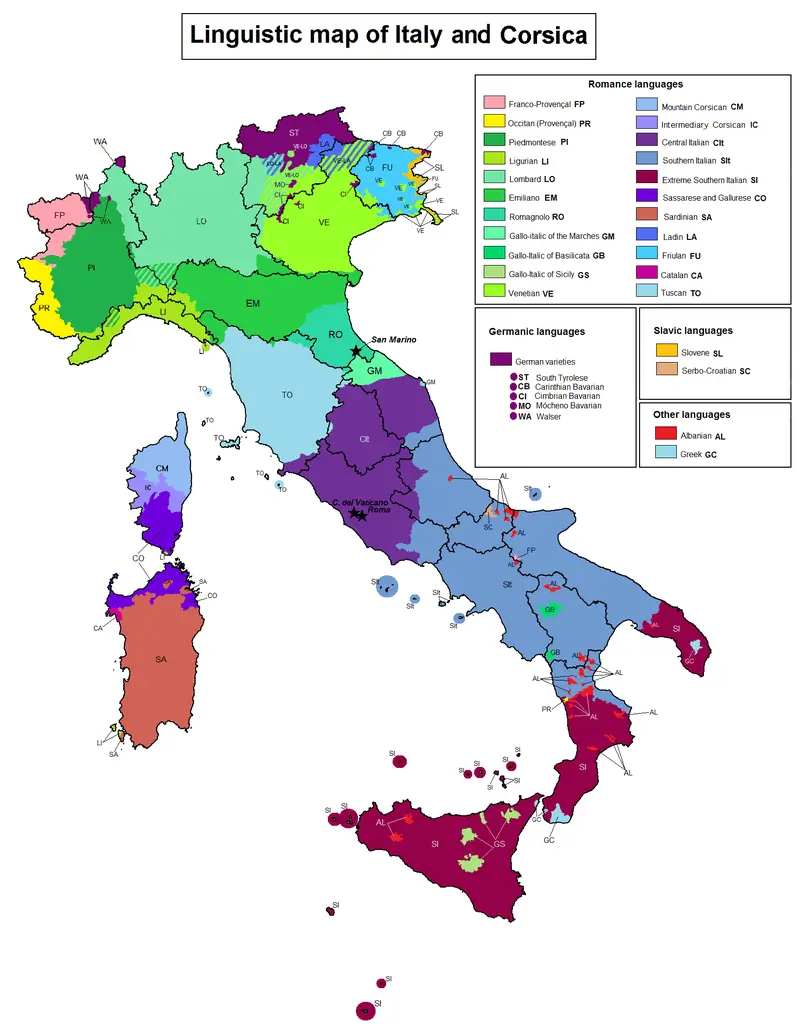 Map: Linguistic Map of Italy