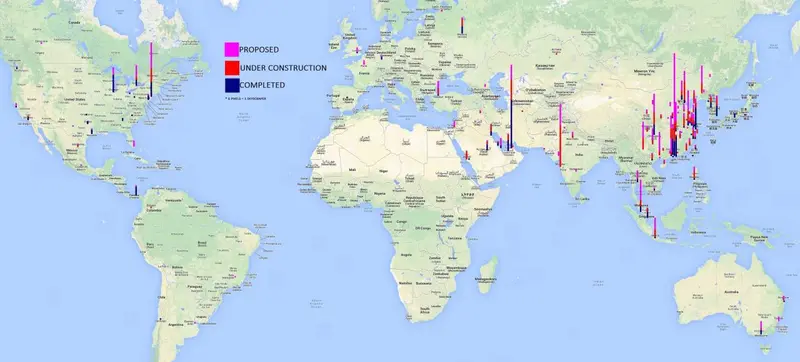 Map: Location of all +250m Skyscrapers Worldwide