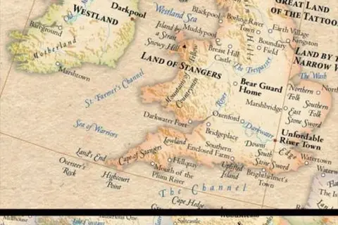 Map: Locations in the World with place names swapped out for their original meanings