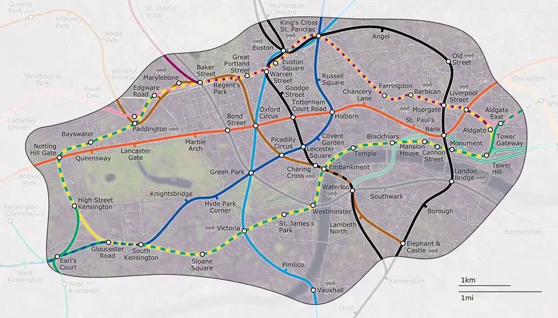 Map: London Underground Zone 1 with Street Map