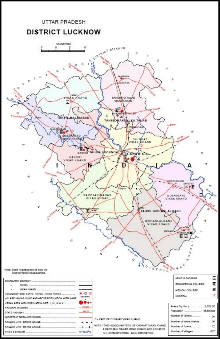 Map: Lucknow District Subdivisions Map
