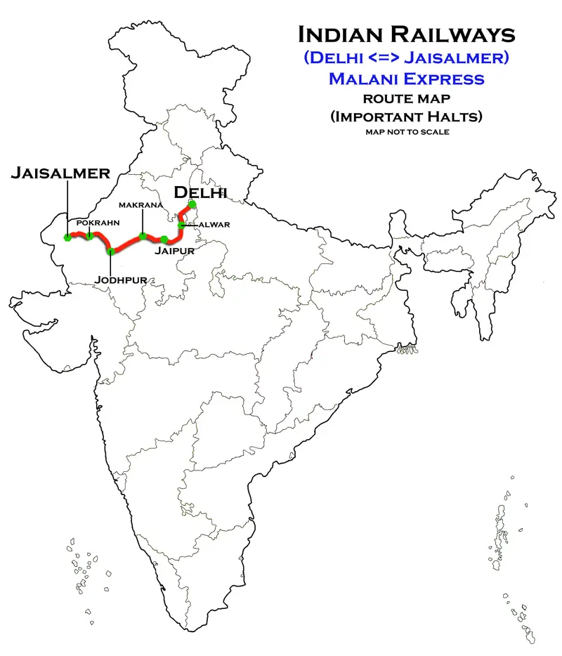 Map: Malani Express Delhi Jaisalmer Route Map
