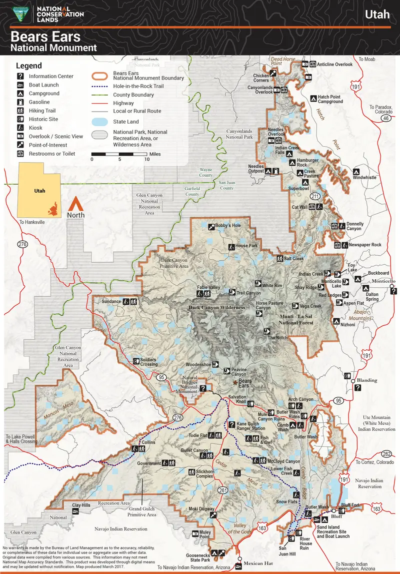 Map: Map Bears Ears National Monument Utah United States 2017