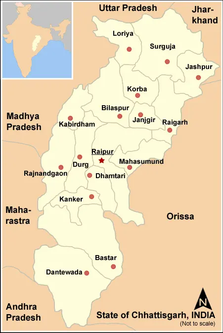 Map: Map Chhattisgarh State and Districts