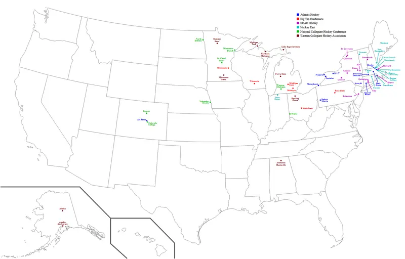 Map: College Hockey Map: Men’s Division I Locations