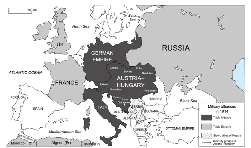 Map: Map Europe Alliances 1914En Greyscale V02