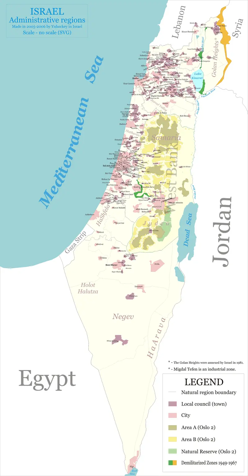 Map: Map of Administrative Regions in Israel